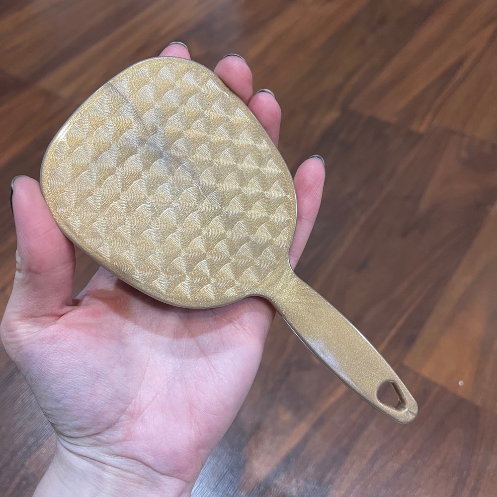 Vintage Goody Mini Hand Mirror Handle Gold Plastic Made In USA 6"x3"‎ Travel